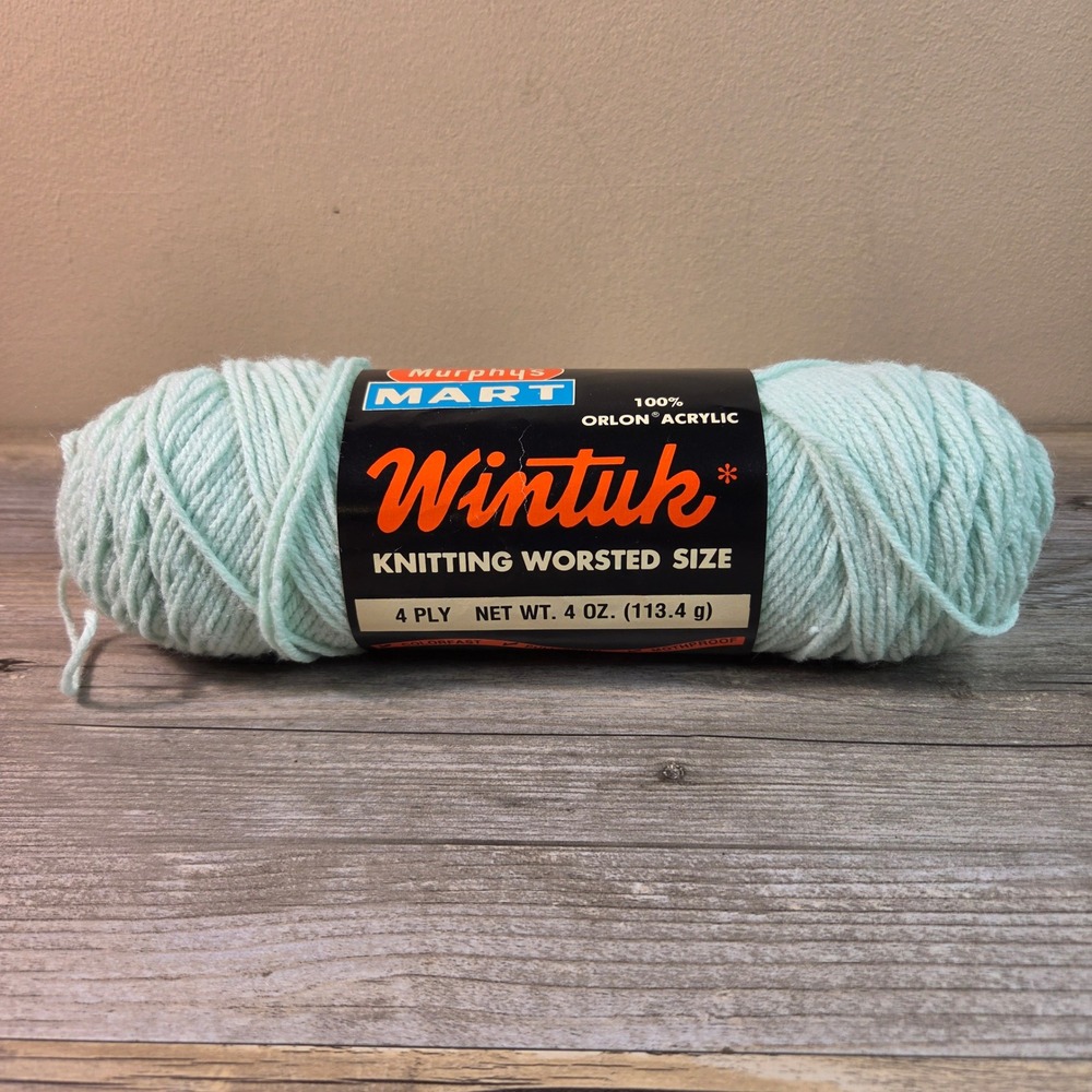 Vintage Wintuk Yarn Baby Green 4 Ply Worsted Orlon Acrylic 4oz Murphy Mart USA